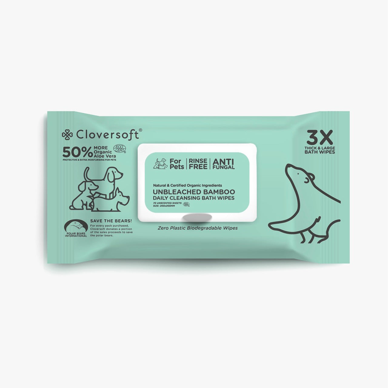 Cloversoft - Plant Based Daily Pet Bath Wipes 70 Sheets